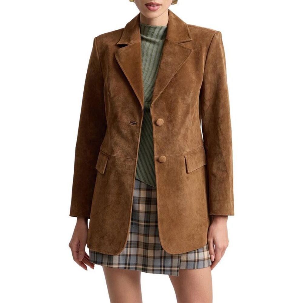 Avec Les Filles Womens  Genuine Leather Blazer